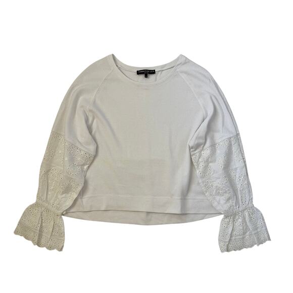 Generation Love Tops - Generation Love White Eyelet Lace Sleeve Lightweight Sweater - Size M